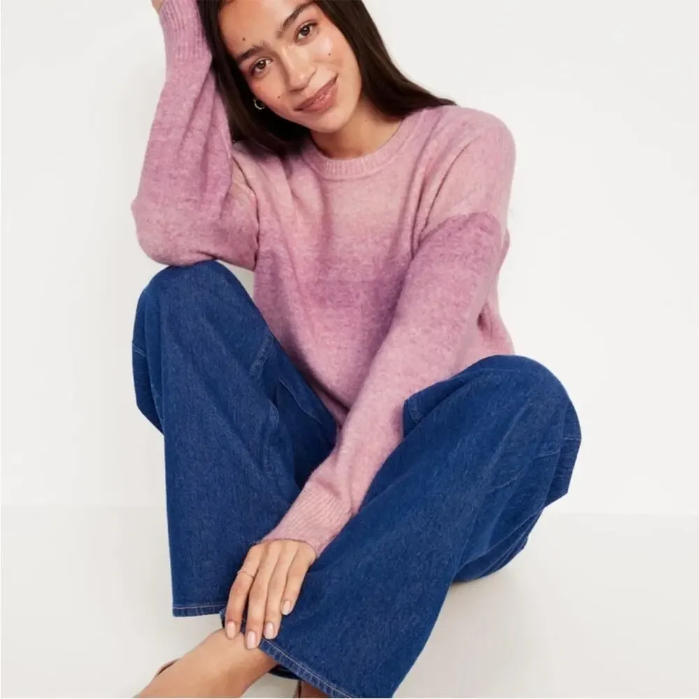 NEW Old Navy Wool Blend Cozy Crew-Neck Pink Ombré Sweater Women's XL $45